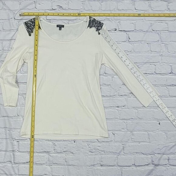 Talbots Small white  long sleeve top with 3/4 sleeves and black shoulder lace - Picture 5 of 6